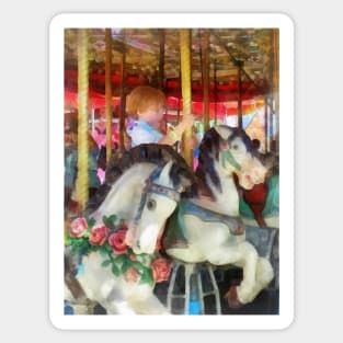 Carnival Midway - Little Boy on Carousel Sticker